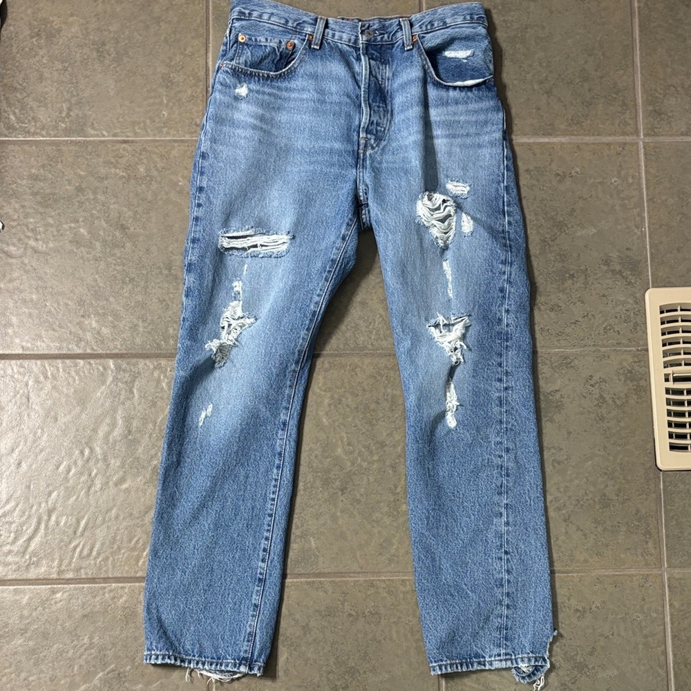 Levi's Women's Distressed Straight Leg Button Fly High Rise Jeans